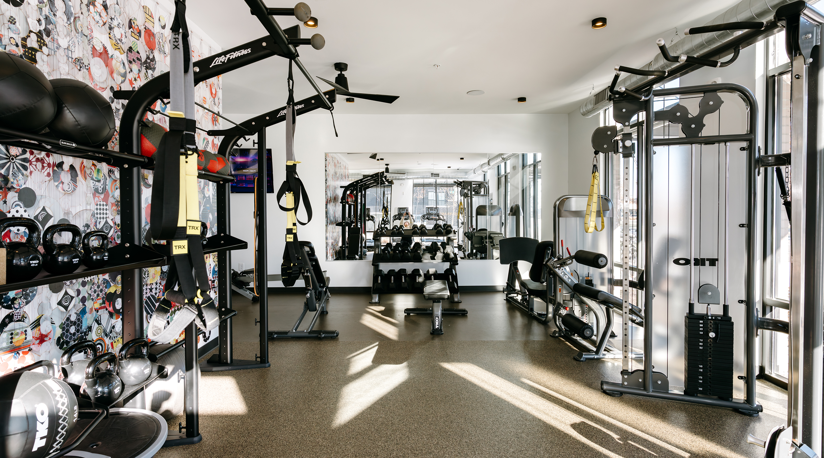 24/7 fitness center access with premier equipment & yoga room.