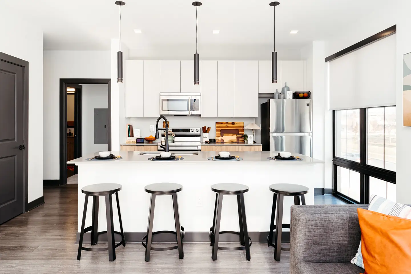 modern kitchen with stainless steel appliances